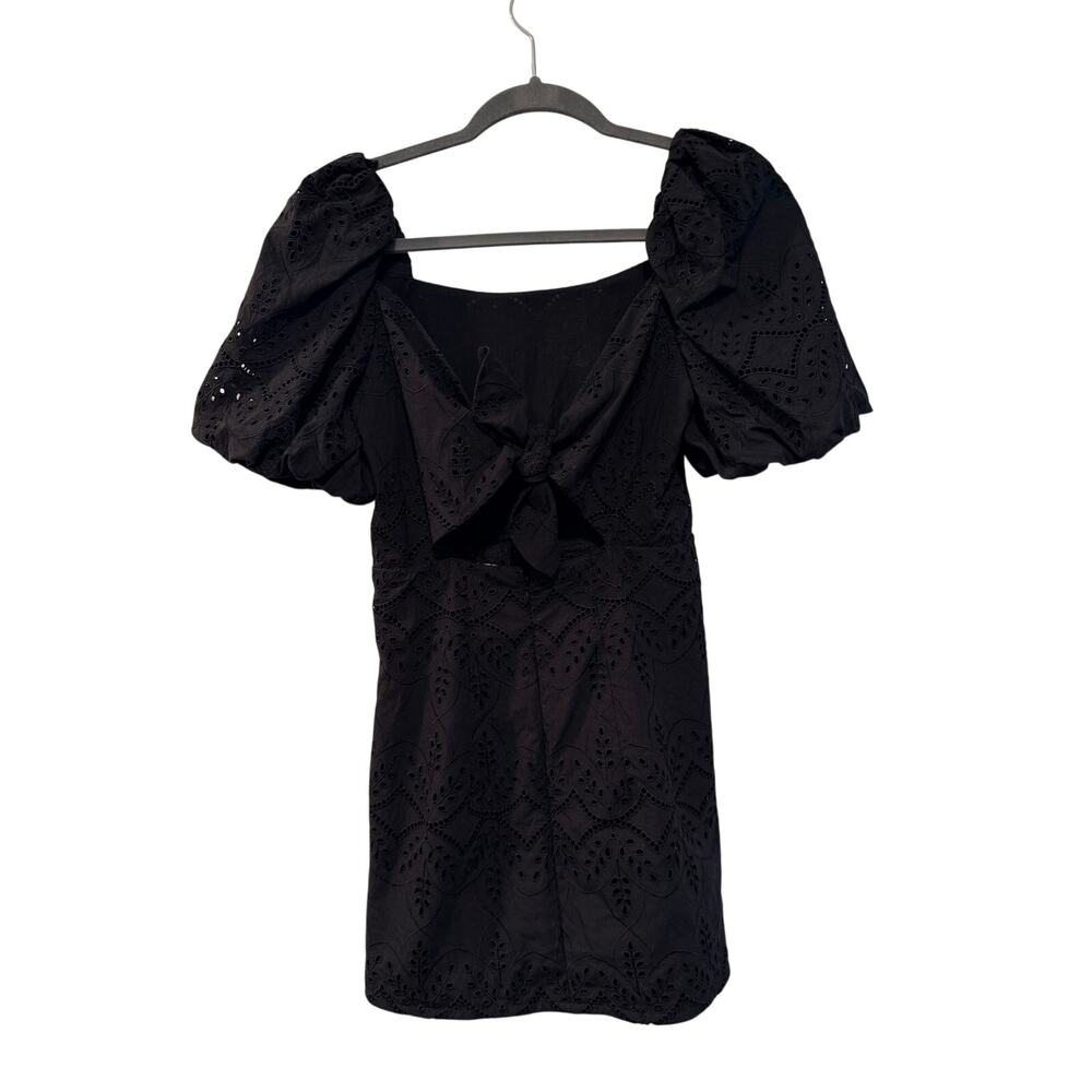 Sezane 2 Eyelet Mini Allya Dress $250 Puff Sleeves Cotton Scoop Neck Black 34 - Picture 4 of 16